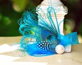 Something Blue Peacock Hair Clip / Comb. Pearl / Rhinestone Elegant Feather, Summer Feminine Teen Birthday, Bride Bridesmaid Stunning Party