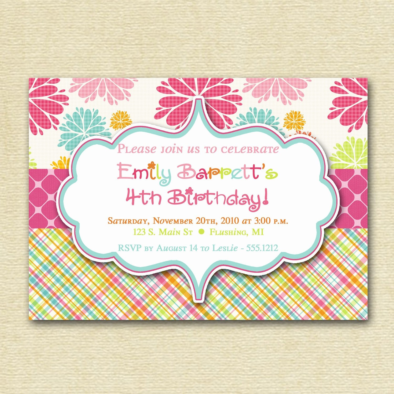 Spring Flowers Birthday Invite - PRINTABLE INVITATION DESIGN