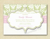 Modern Damask and Dots Shower Invitation -  PRINTABLE INVITATION DESIGN