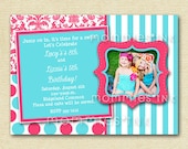 Mod Pink and Turquoise Kaledioscope Custom Photo Birthday Invitation -  PRINTABLE INVITATION DESIGN