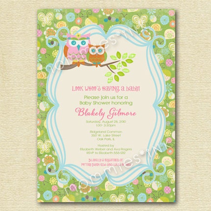 Owl Mom and Baby with Butterflies and Flowers - Baby Shower Invite - PRINTABLE INVITATION DESIGN Il_170x135