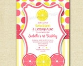 Pink Lemonade Citrus Polka Dot and Stripes Birthday Party Invitation - PRINTABLE INVITATION DESIGN Il_170x135