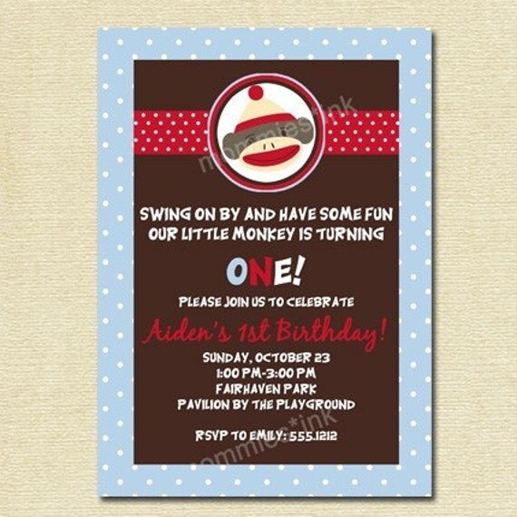 Sock Monkey 2 - No Photo - PRINTABLE INVITATION DESIGN Il_570xn