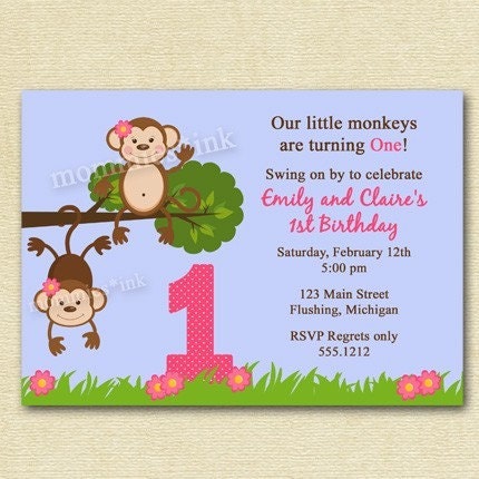 Double Trouble - Monkey Business...Twin Birthday Party Invite - PRINTABLE INVITATION DESIGN Il_570xn