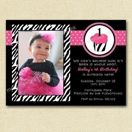 Zebra Cupcake 2 - Custom Photo Birthday Party Invitation - PRINTABLE INVITATION DESIGN Il_570xn