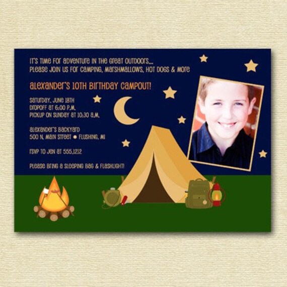 Boys or Girls Campout Photo Birthday Invite - Printable Invitation Design Il_570xn