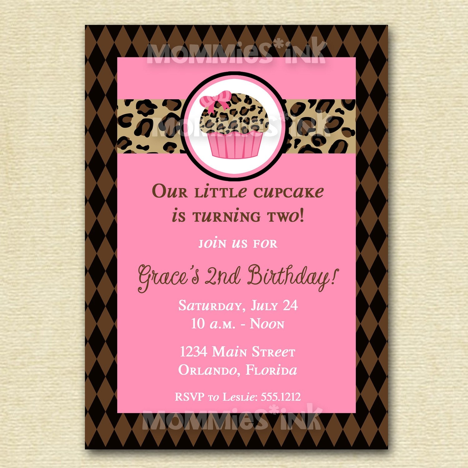 Sassy Leopard Cupcake Birthday Invitation - PRINTABLE INVITATION DESIGN Il_570xn