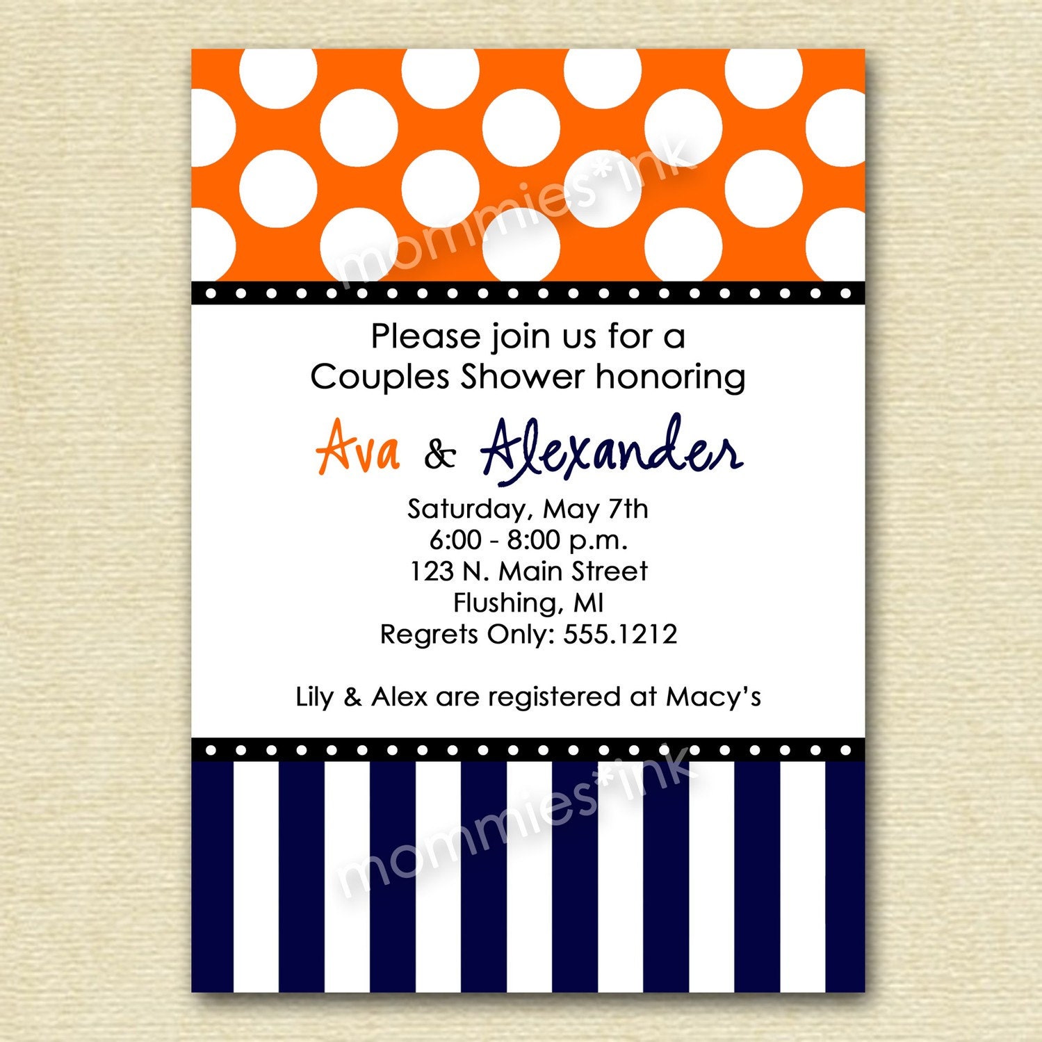 Polka Dots and Stripes Couples Shower Invite - PRINTABLE INVITATION DESIGN Il_570xn