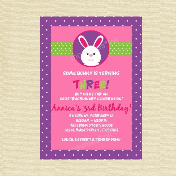 Funny Bunny Rabbit Birthday or Baby Shower Invite- PRINTABLE INVITATION DESIGN Il_570xn