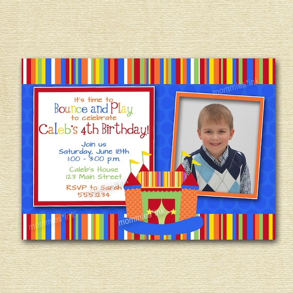 Primary Colors Bounce House Birthday Photo Invitation - PRINTABLE INVITATION DESIGN Il_570xn
