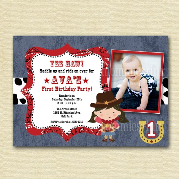 Little Cowgirl and/or Cowboy Western Theme Photo Birthday Invitation - PRINTABLE INVITATION DESIGN Il_570xn