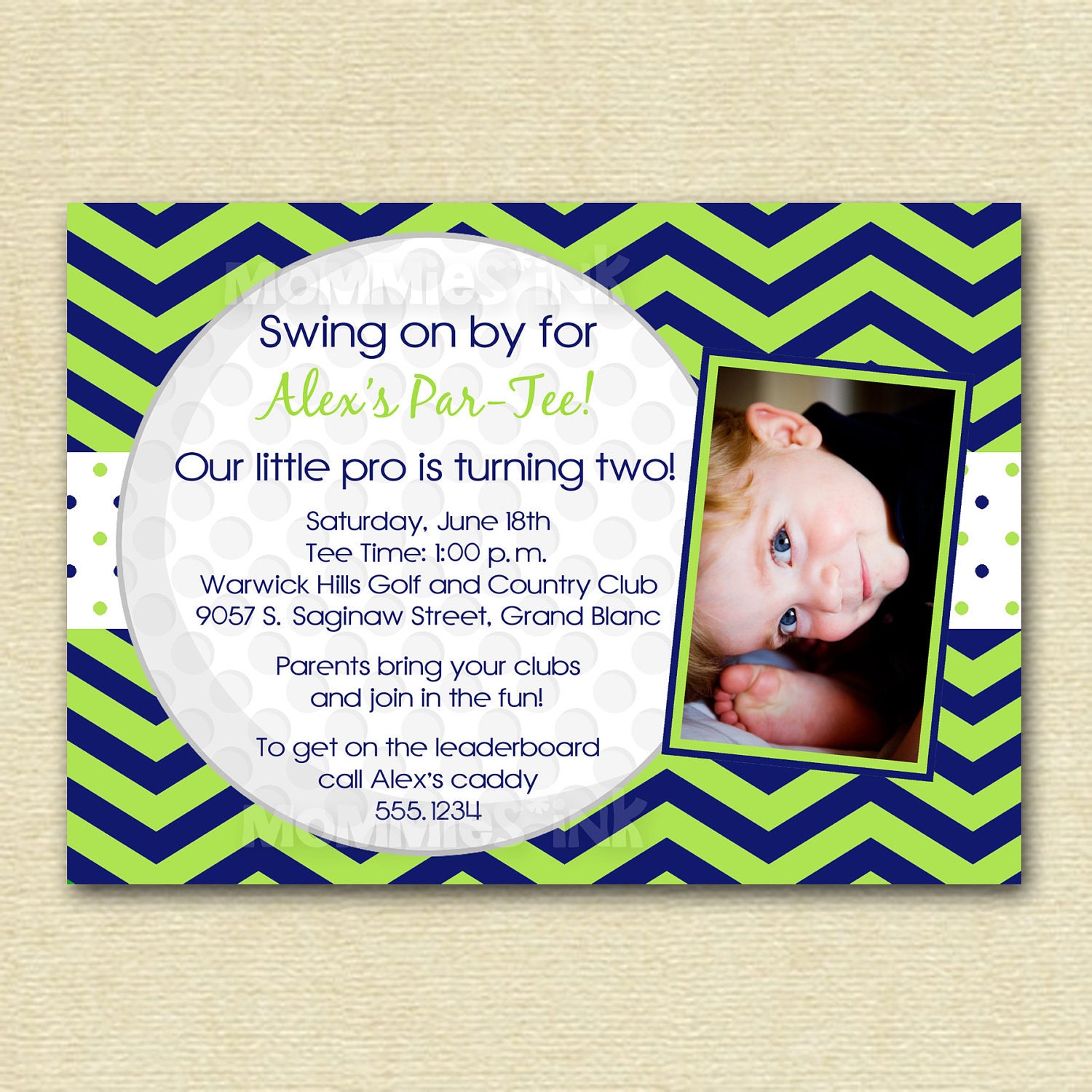 Preppy Chevron Golf Par-Tee Birthday Invitation - PRINTABLE INVITATION DESIGN Il_570xn