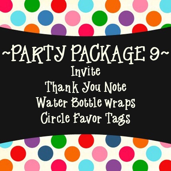 Party Package 9 - Invite, Thank You, Water Bottle wraps and Circle Favor Tags - PRINTABLE DESIGNS Il_570xn