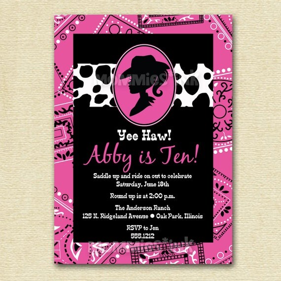 Cowgirl Silhouette Western Theme Birthday Invitation - PRINTABLE INVITATION DESIGN Il_570xn