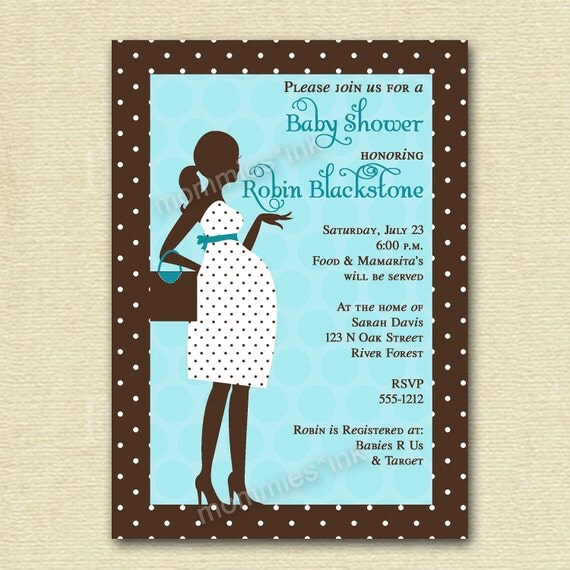 Aqua and Brown Chic Mom to Be - Custom Baby Shower Invite - PRINTABLE INVITATION DESIGN Il_570xn