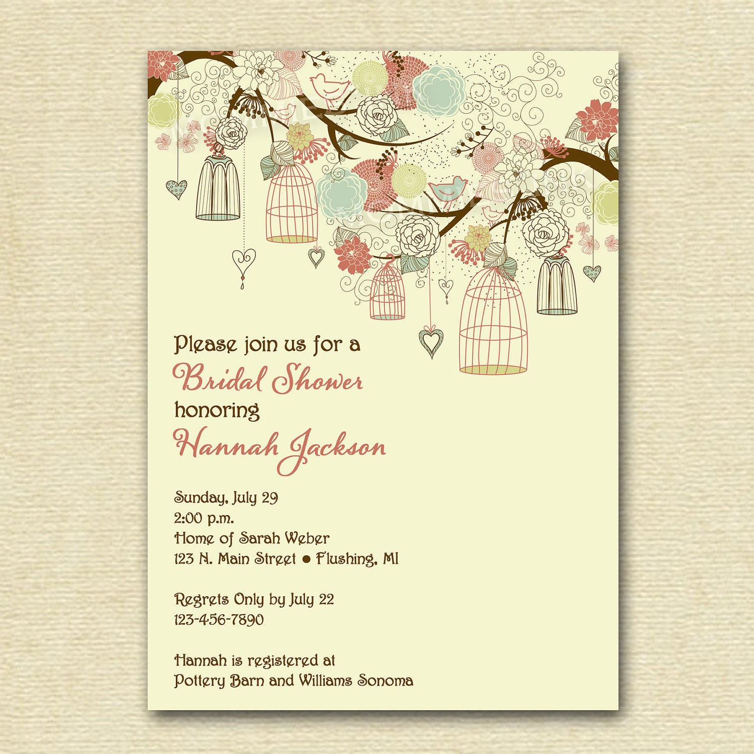 Vintage Birdcages and Flowers Bridal Shower Invitation - PRINTABLE INVITATION DESIGN Il_570xn