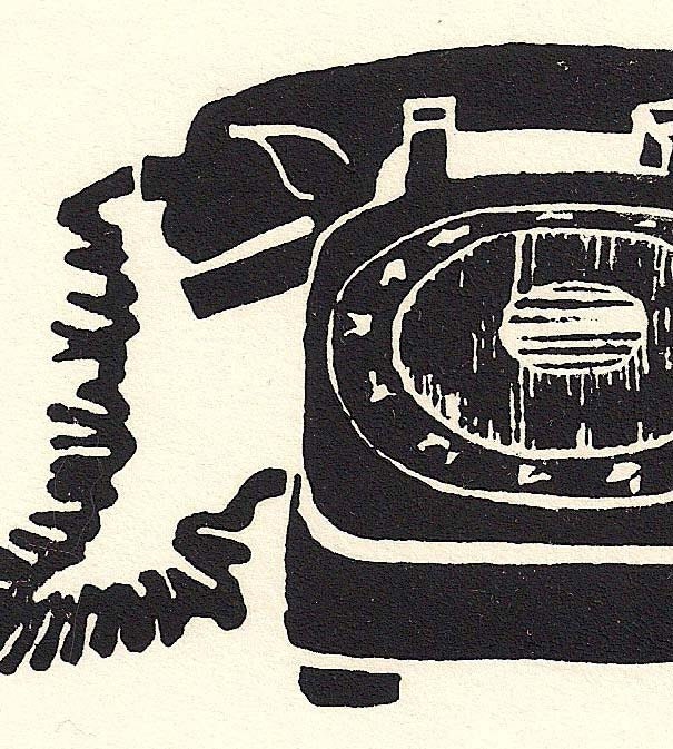 Mid Century Telephone Linocut- Retro Design- Original Print- 5 x 5 inch  13 x 13 cm
