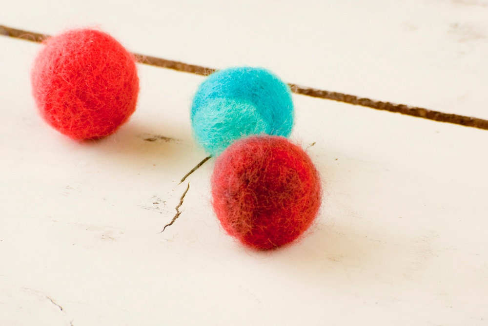 Cat toys, three felted balls, multicolored