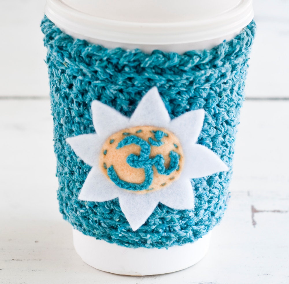 Crochet coffee cozy, lotus cup cozy, ocean blue