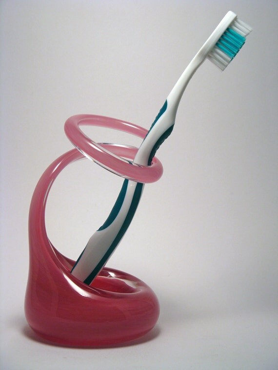 Rose Pink Glass Toothbrush Holder by BradTurnerGlass on Etsy