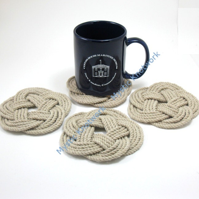 Tan Nautical Turk's Head Woven Coasters