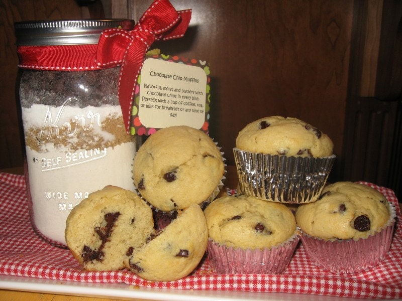 Fresh Baked Homemade Chocolate Chip Muffin Recipe Mix Gift Jar Il_570xn