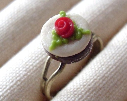 Miniature Cake Ring Antiqued Brass Adjustable Ring, birthday gift for her, baker, pastry chef, tea party, mother's day gift, cupcake ring