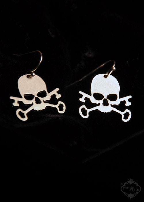 Skull and Crossed Skeleton Key earrings in silver stainless steel - silhouette hypoallergenic earrings