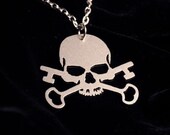 Skull and Crossed Skeleton Key silhouette necklace in silver stainless steel - hypoallergenic men's jewelry