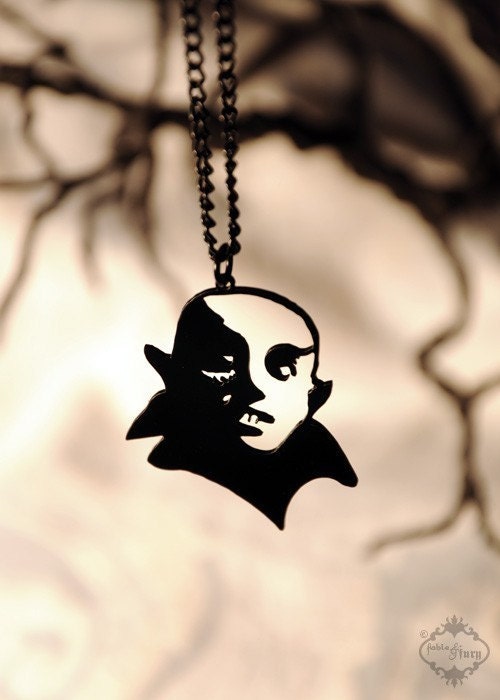 Nosferatu inspired vampire necklace in black stainless steel - silhouette vampire jewelry