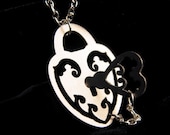 Lock and Skeleton Key necklace in silver stainless steel - couple's necklace - keyhole padlock and key jewelry