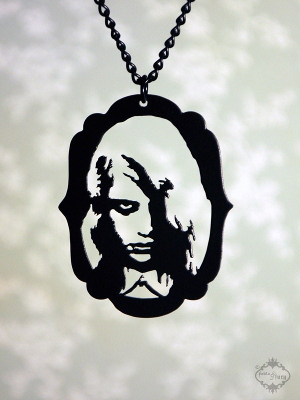 Zombie Girl Night of the Living Dead inspired necklace in stainless steel - horror movie portrait pendant