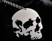 Skull necklace in silver stainless steel - human anatomy jewelry