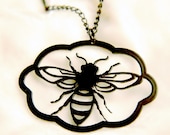 Honey Bee necklace in black stainless steel - insect jewelry