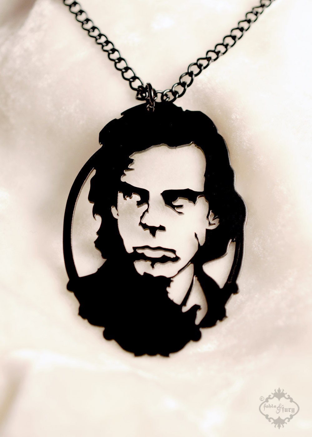 Nick Cave tribute portrait necklace in black stainless steel - music silhouette jewelry