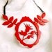Silhouette Leaf Statement Necklace in red stainless steel - rose hips and leaves - statement jewelry