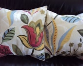 Pillows red green blue yellow flower leaf  Print Design UK fabric Two New 18 inch Handmade cushion covers