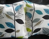 Throw pillow covers teal blue lime green gray grey leaf design cushion shams UK designer fabric  two 20 x 20  inch handmade