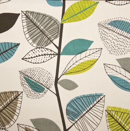 Valance  made to measure up to 52 wide 18 drop teal blue lime green gray grey  leaf fabric rod top drapery curtains