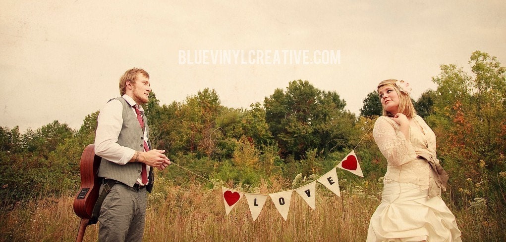 Love Photo Prop with red fabric hearts
