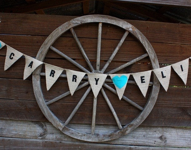 Love sweet love burlap banner with tiffany blue hearts