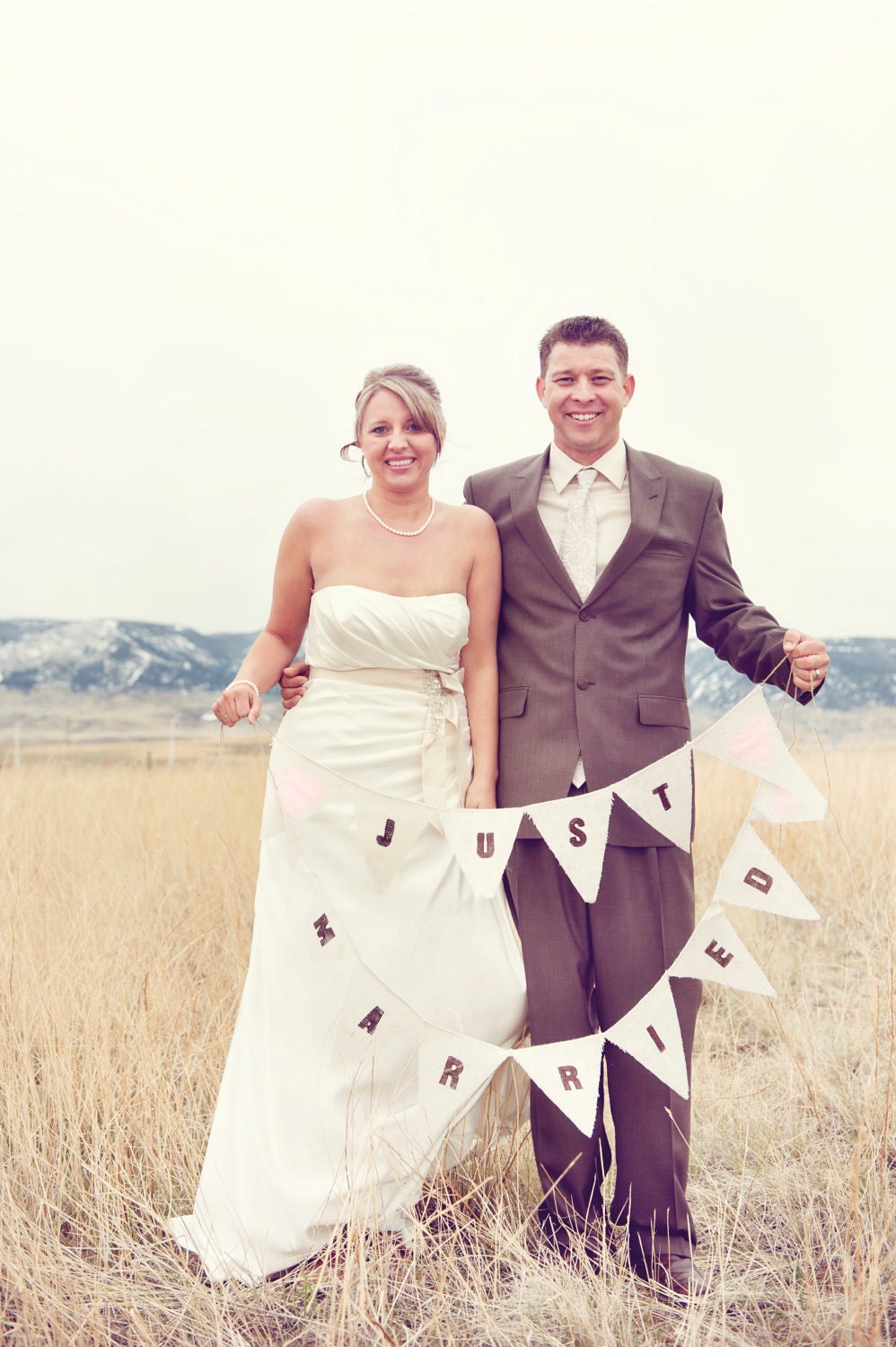 Just Married photo prop with heart color of your choice
