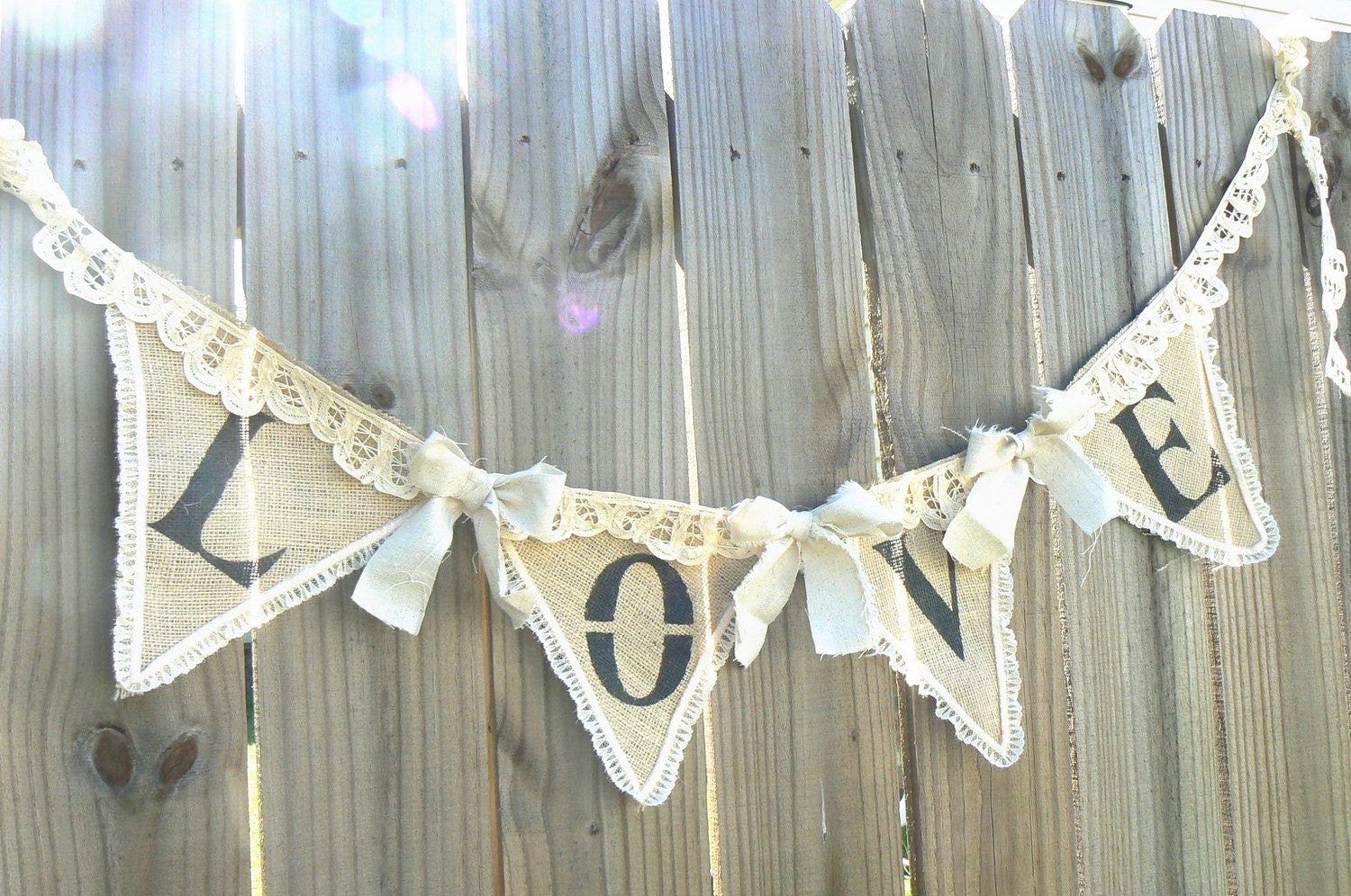 Love Shabby Romantic Wedding Banner of Burlap