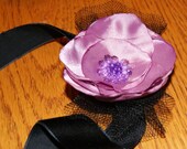 Sale, Romantic Handmade Beaded Lilac Flower Hair clip / Black Velvt Headband / Brooch / Choker