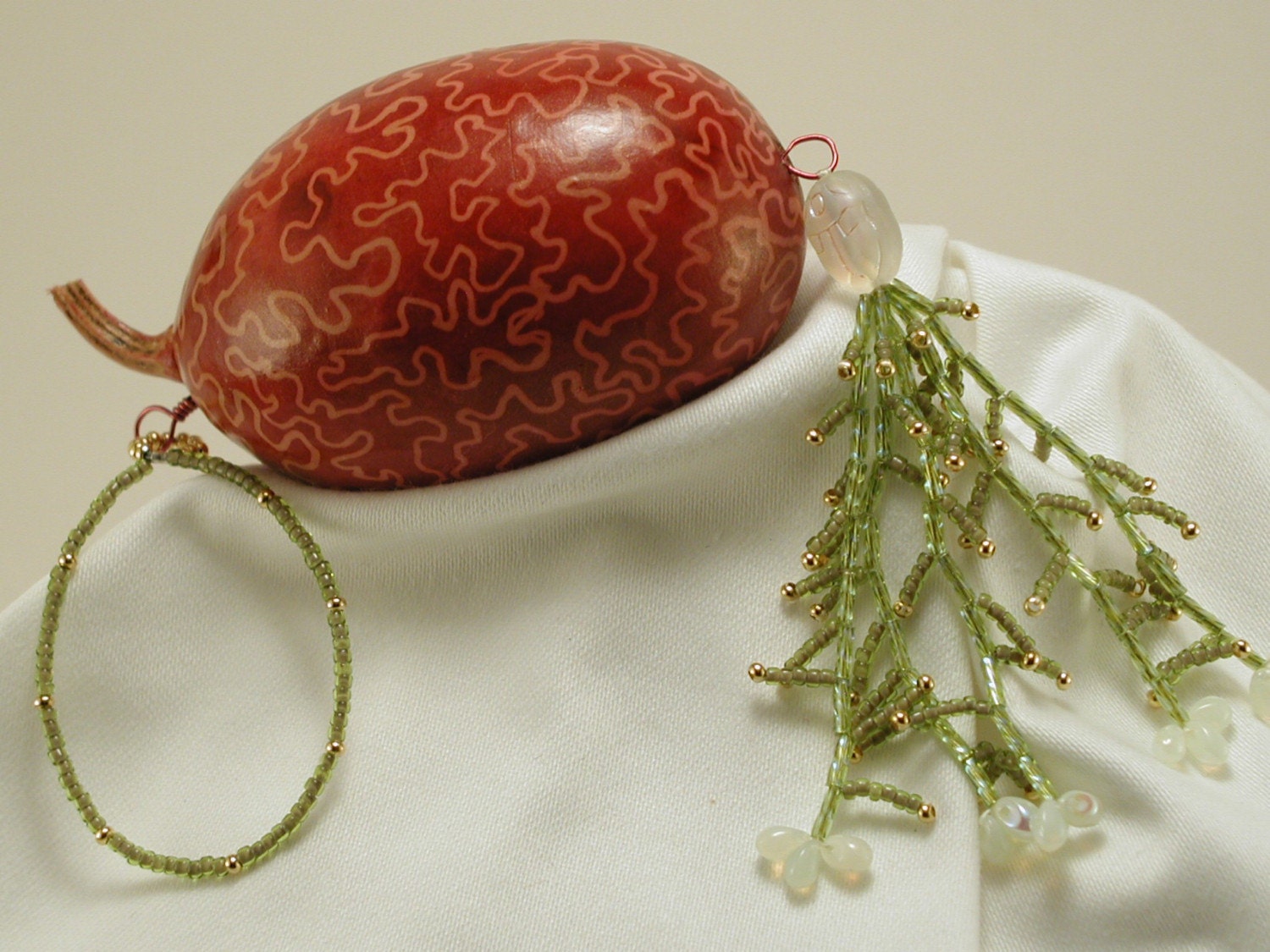 Victorian Style Decorated Red Gourd Ornament