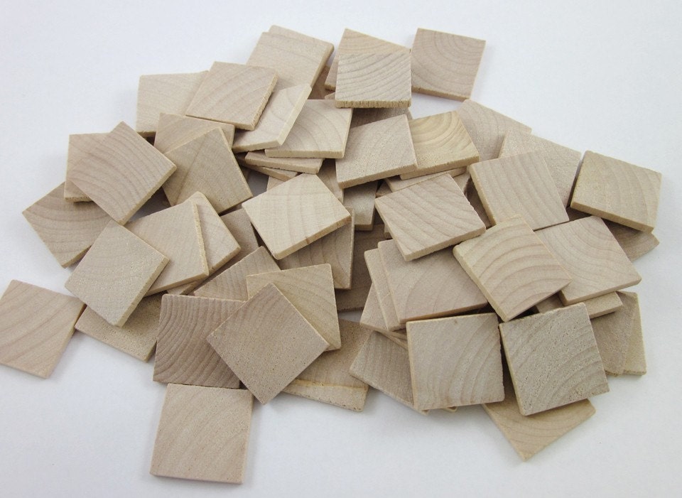 100 SQUARE Unfinished Wood Tiles 1 inch 1 x 1/8 by FlyBabyDesigns