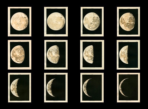 private sale for emily - 1910 moons set of 12 prints moon phases original antique celestial astronomy lithographs