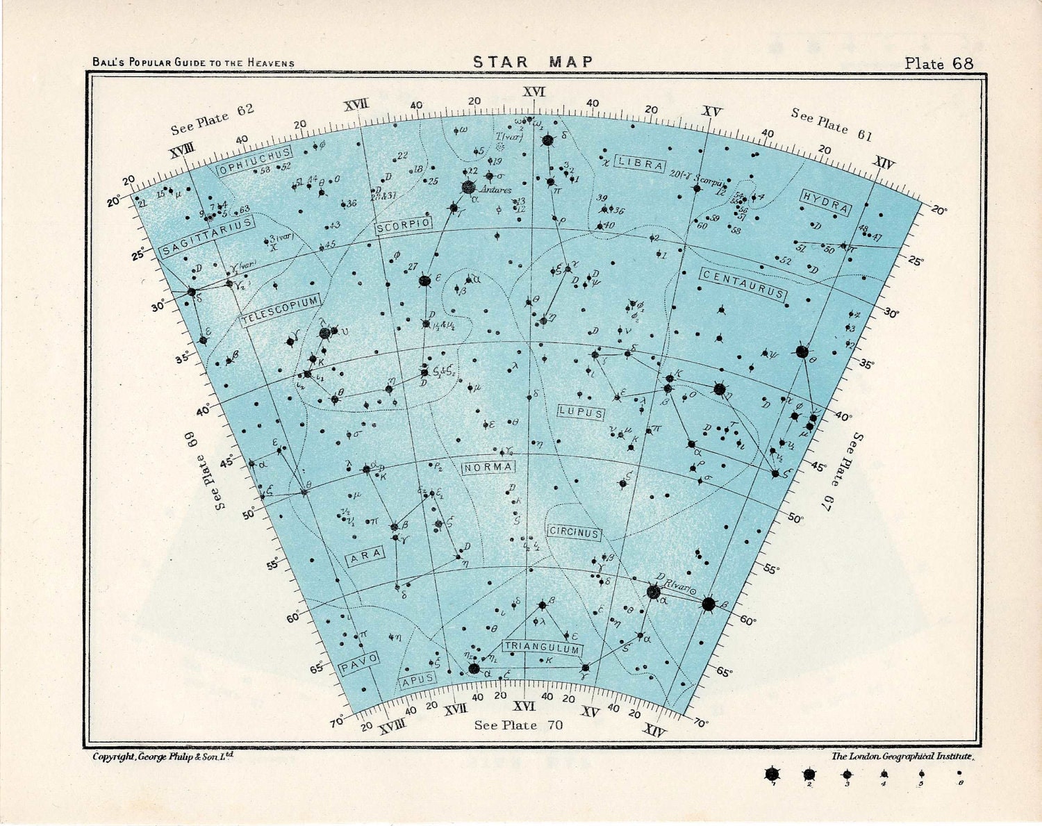1955 star map arc 68 constellations original vintage celestial print