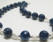 Dark Blue Agate and Sterling Necklace