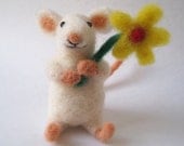 Mouse blossom, needle felted animal fiber art